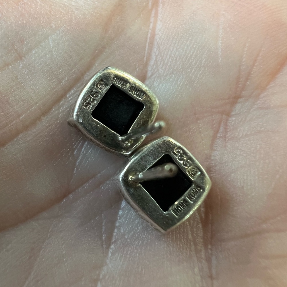 Vintage Sterling Silver Black Onyx Earrings - Picture 5 of 6